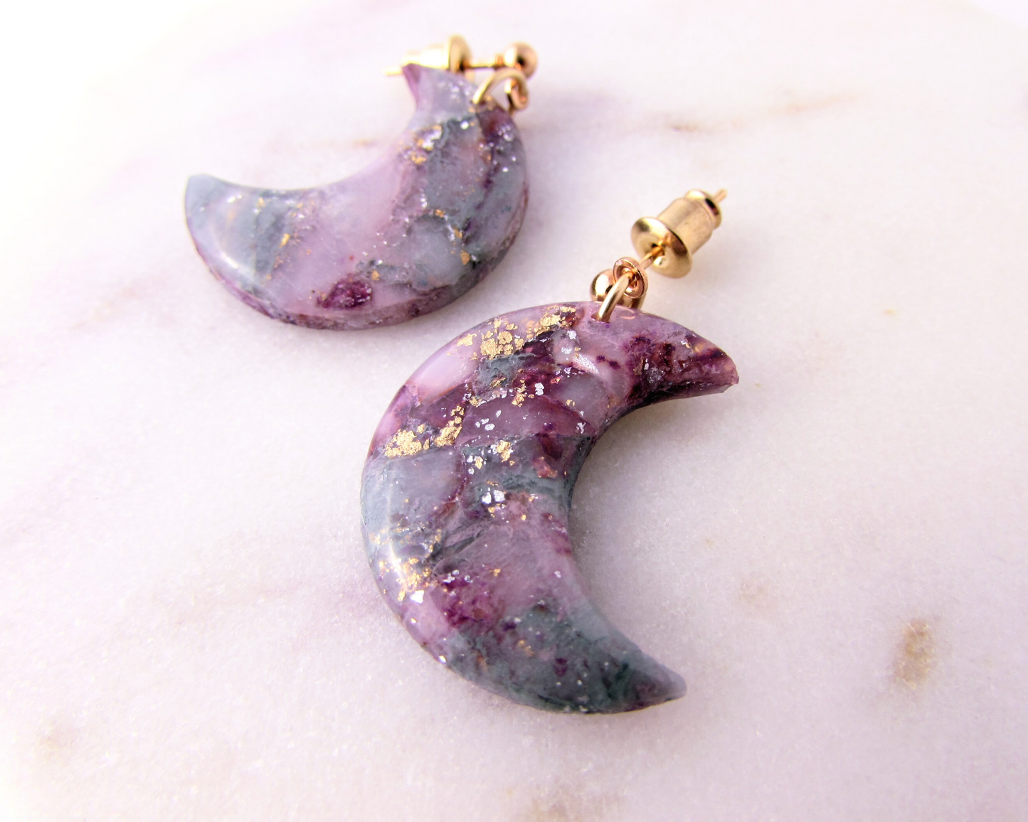 Moons - April Lilac Quartz Swirl Polymer Clay Earrings