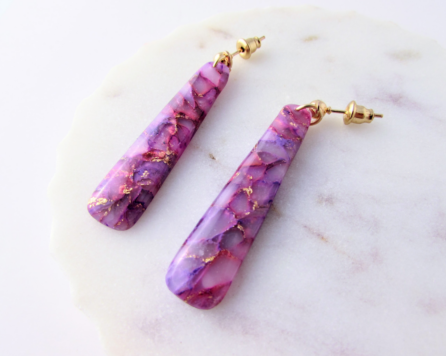 Dainty Dangles - Lulu & Lainey Purple Marble Polymer Clay Earrings