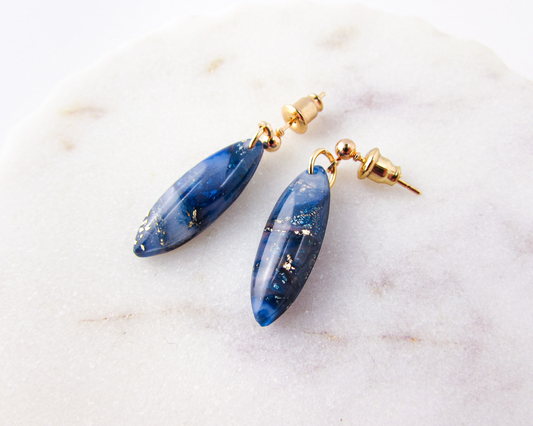 Tiny Dangles - Dark Blue Quartz Swirl Polymer Clay Earrings