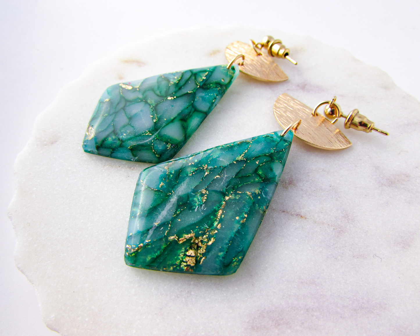 The Adelaine - Emerald Green Marble Polymer Clay Earrings