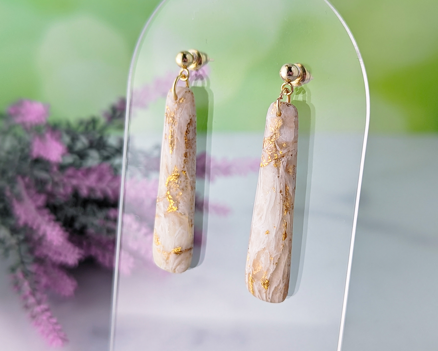 Dainty Dangles - White & Ivory Marble Polymer Clay Earrings