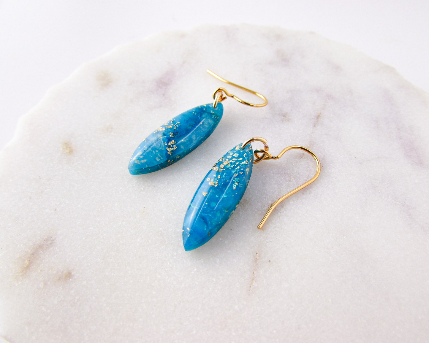 Tiny Dangles - Aqua Blue Marble Swirl Polymer Clay Earrings