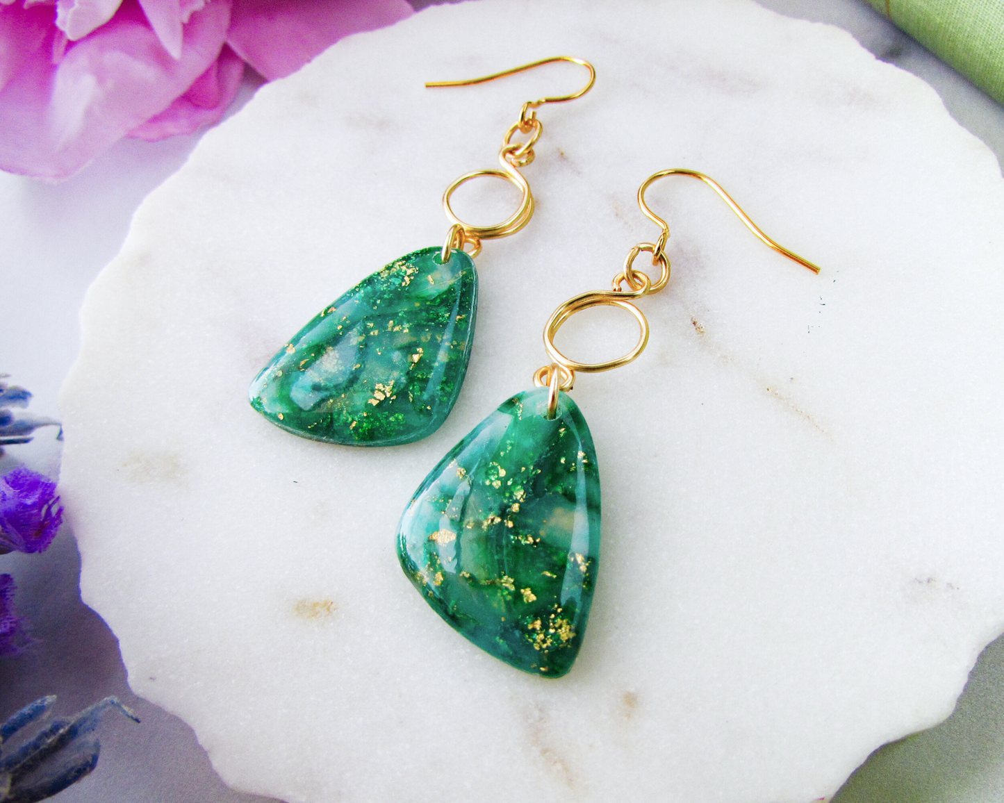 The Addie - Emerald Green Quartz Swirl Polymer Clay Earrings