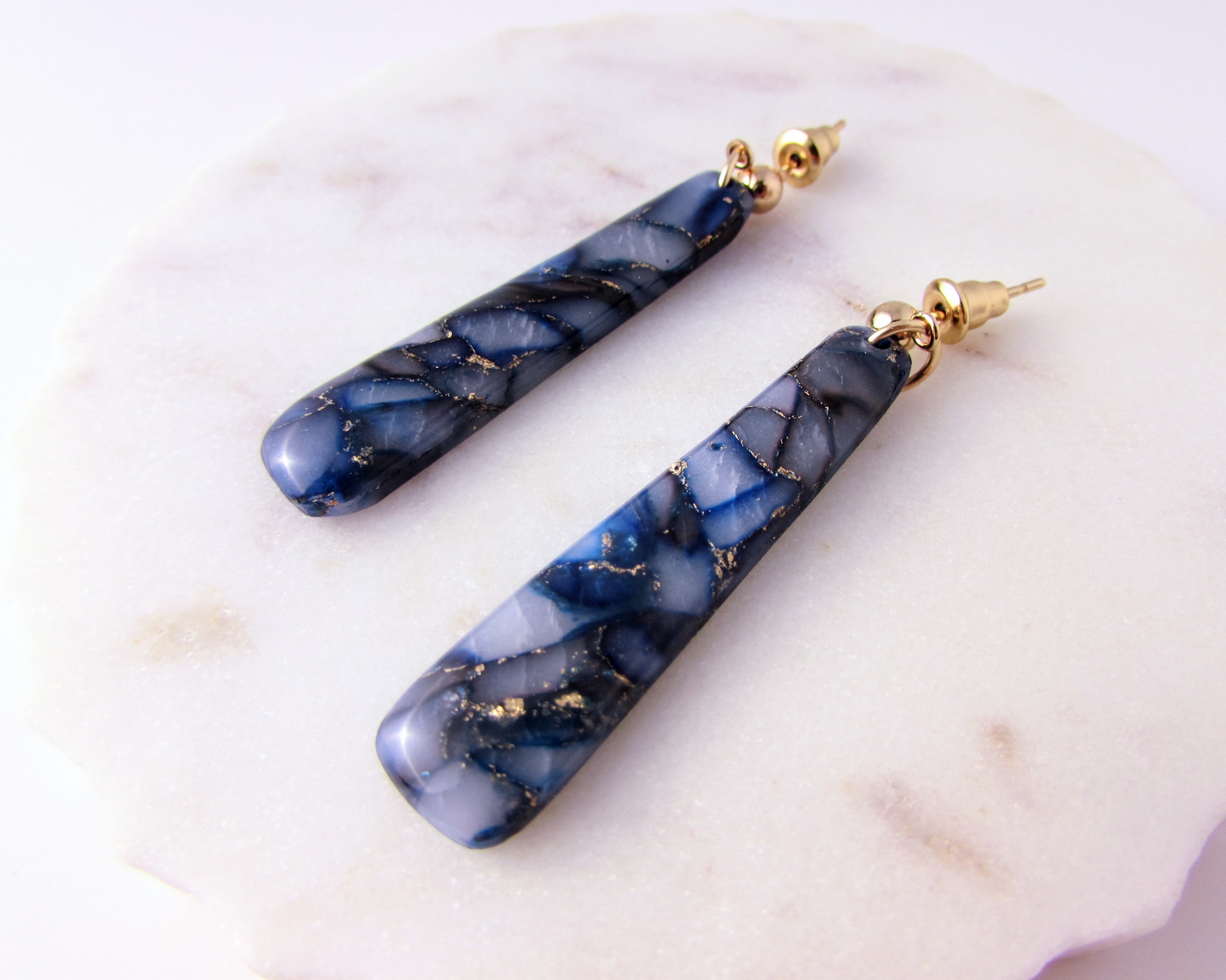 Dainty Dangles - Dark Blue Quartz Polymer Clay Earrings