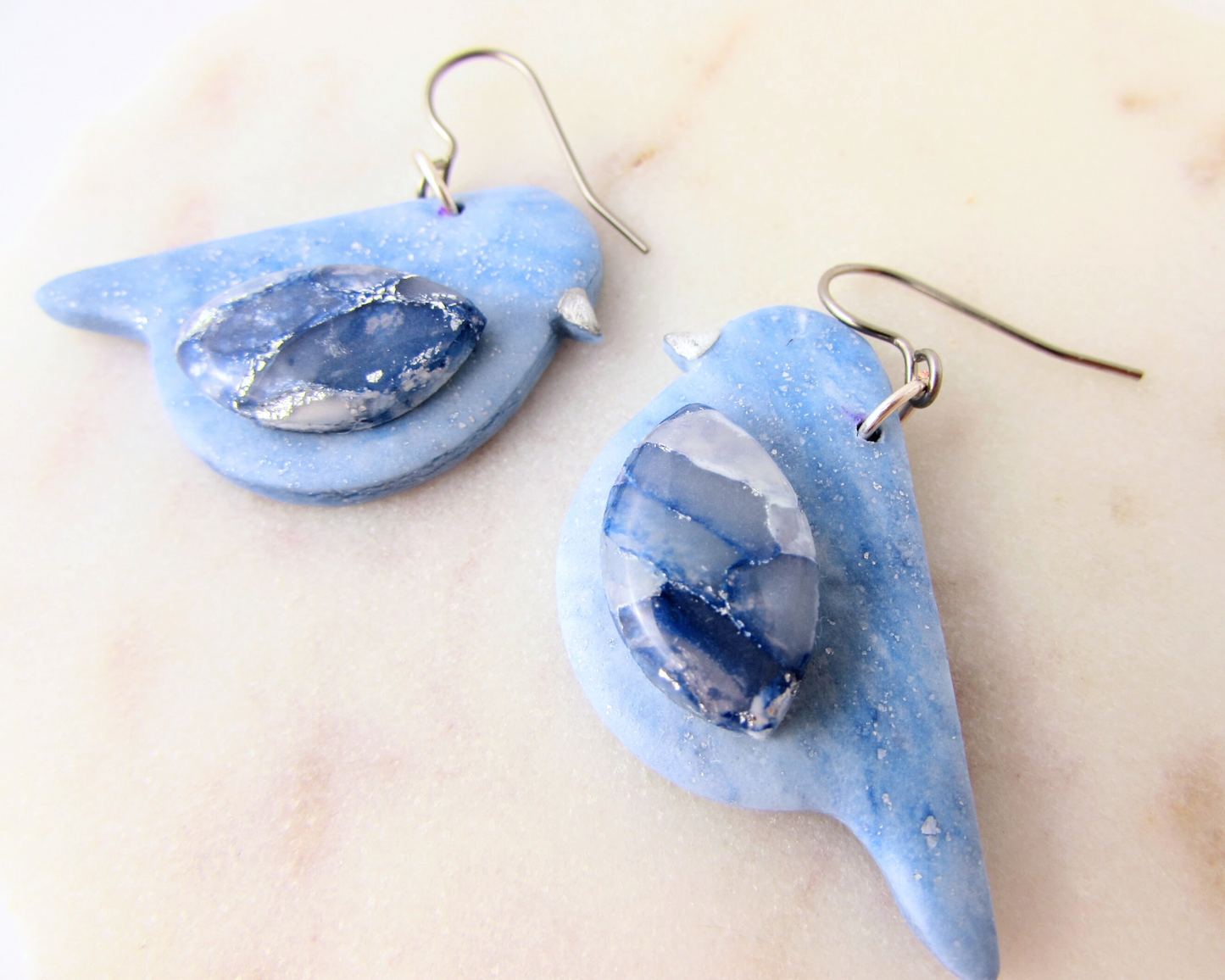 Song Birds - Memphis Blue Quartz and Shimmer Polymer Clay Earrings