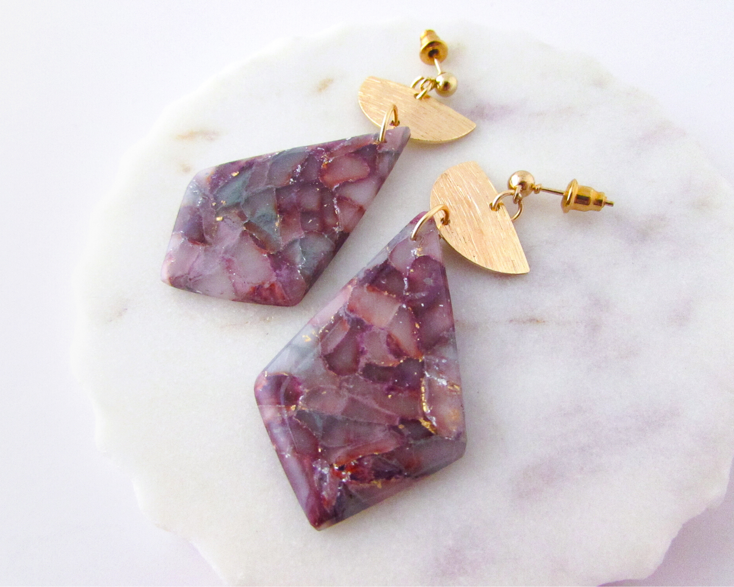 The Adelaine - April Lilac Marble Polymer Clay Earrings