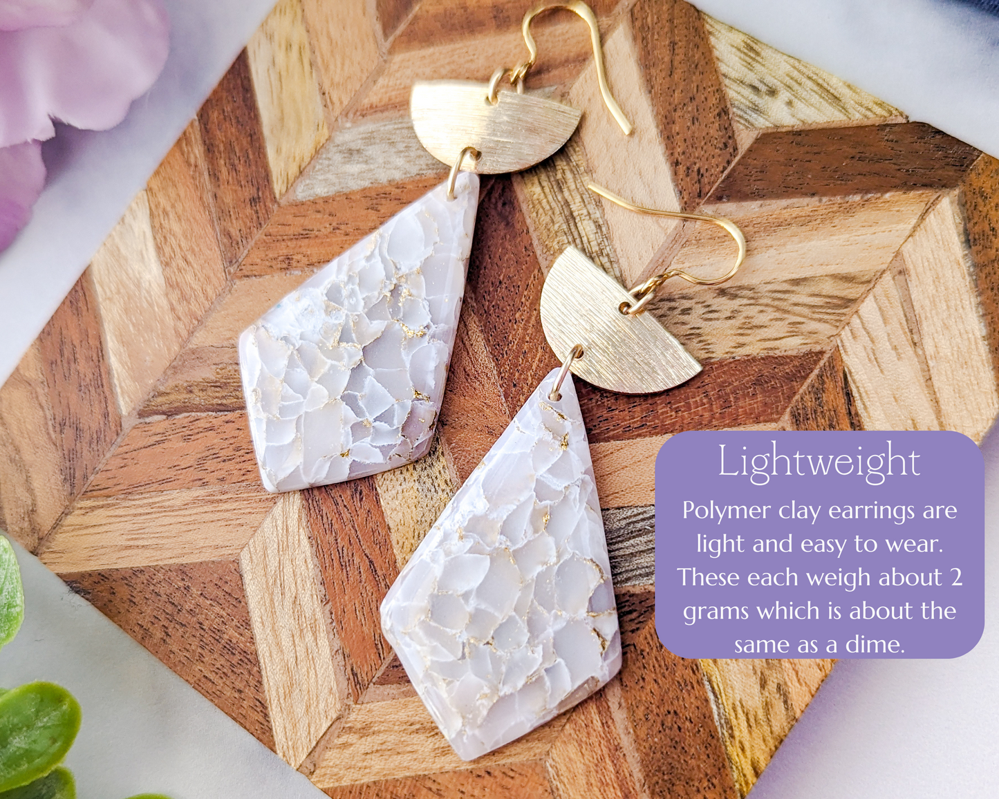 The Adelaine - White & Ivory Gold Quartz Polymer Clay Earrings