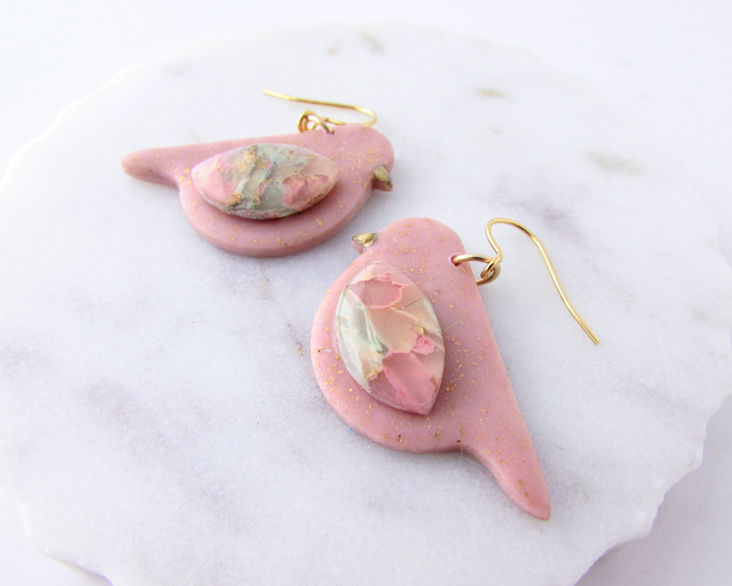 Song Birds - Garden Party Quartz and Shimmer Polymer Clay Earrings