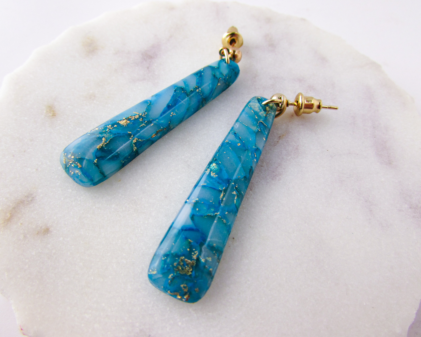 Dainty Dangles - Aqua Blue Marble Polymer Clay Earrings