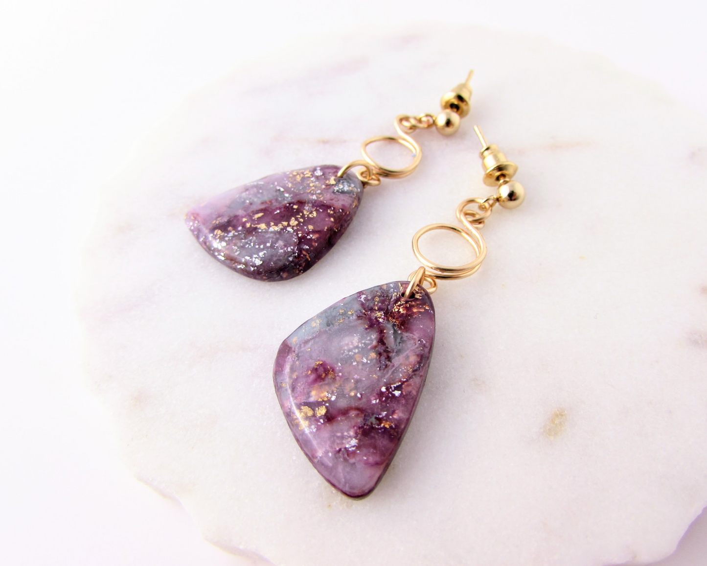 The Addie -  April Lilac Quartz Swirl Polymer Clay Earrings - Limited Spring Collection