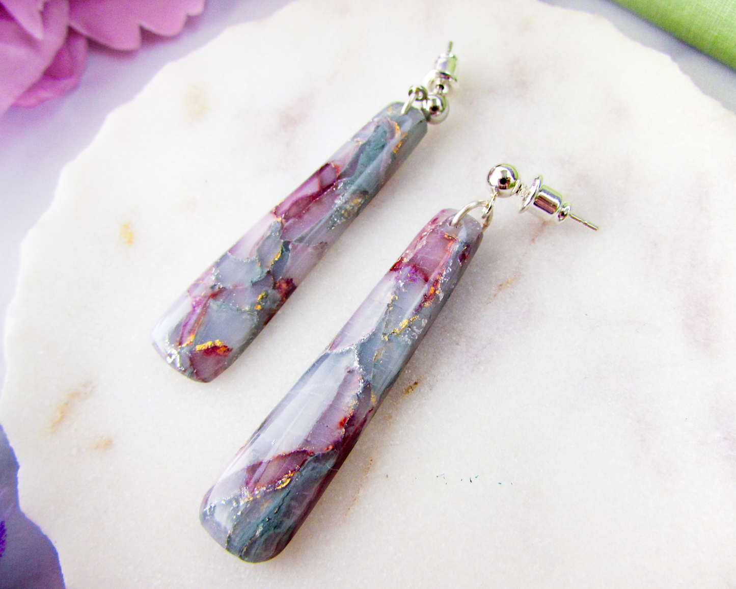 Dainty Dangles - April Lilac Marble Polymer Clay Earrings