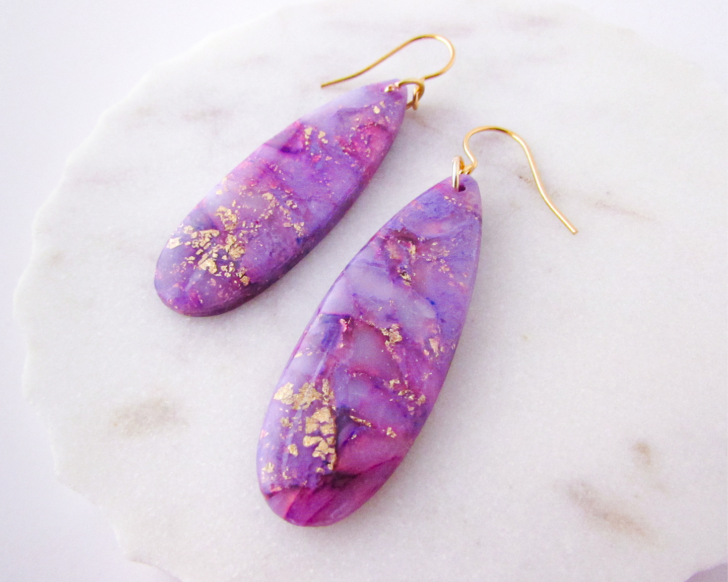 Simple Oval Dangles - Lulu & Lainey Purple Marble Swirl Polymer Clay Earrings