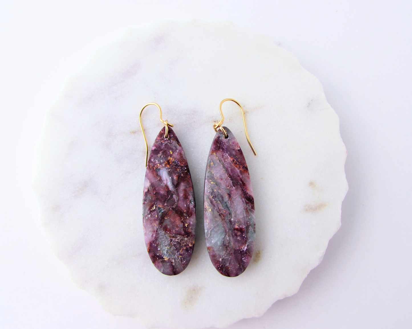 Simple Oval Dangles - April Lilac Quartz Swirl Polymer Clay Earrings