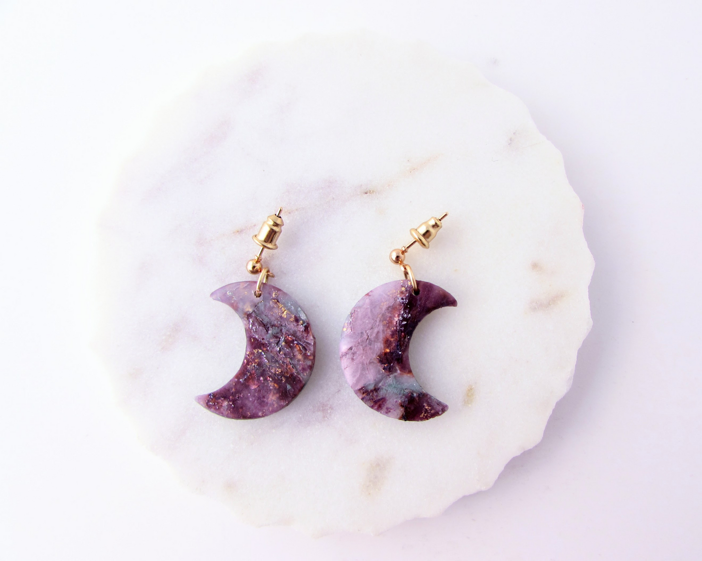 Moons - April Lilac Quartz Swirl Polymer Clay Earrings