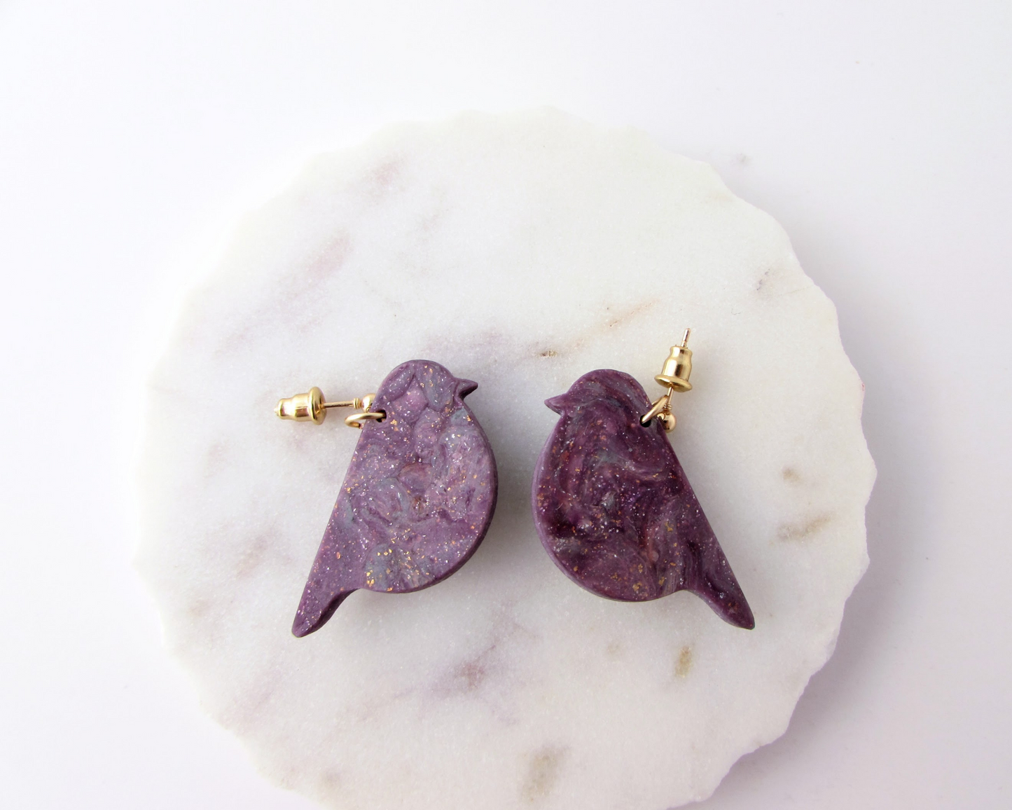 Song Birds - April Lilac Quartz and Shimmer Polymer Clay Earrings