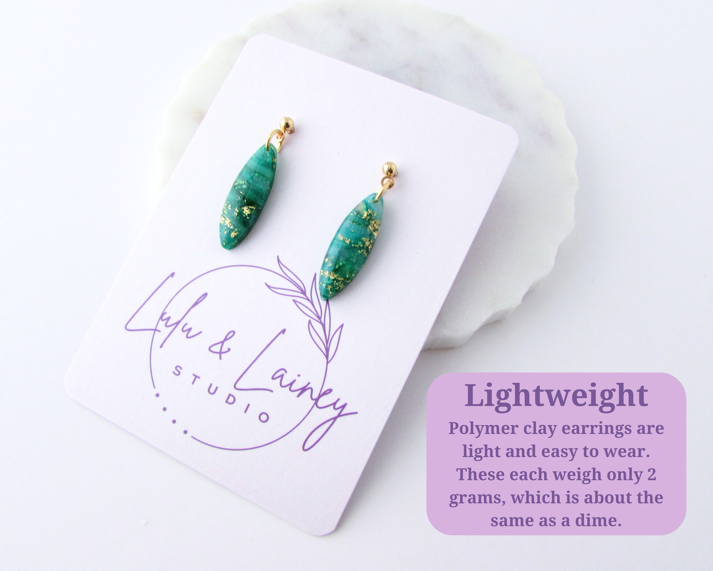 Tiny Dangles - Emerald Green Quartz Swirl Polymer Clay Earrings