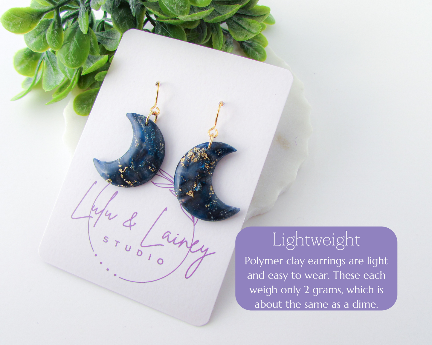 Moons - Dark Blue Marble Swirl Polymer Clay Earrings