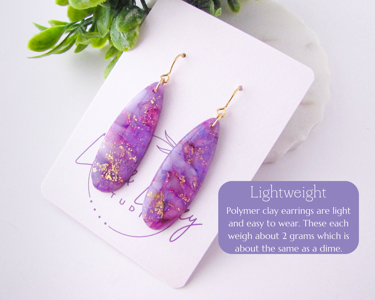 Simple Oval Dangles - Lulu & Lainey Purple Marble Swirl Polymer Clay Earrings