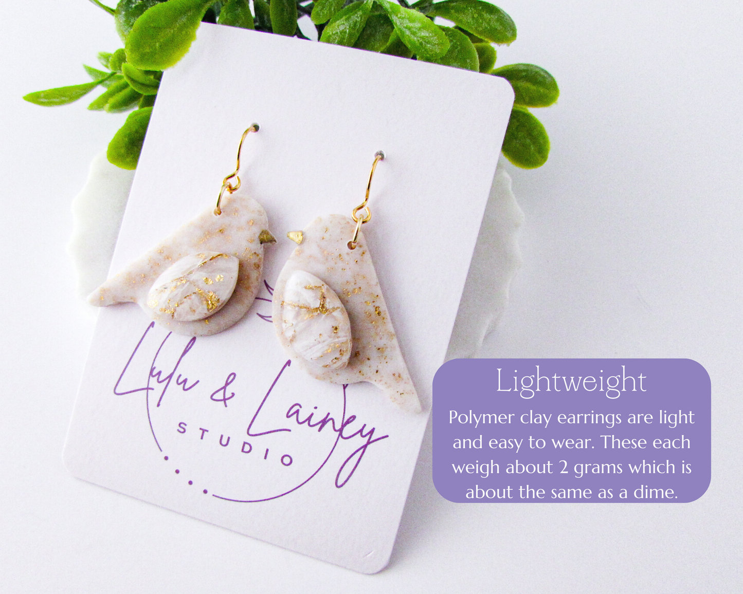 Song Birds - White & Ivory Marble and Shimmer Polymer Clay Earrings