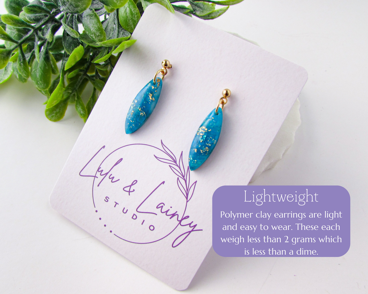 Tiny Dangles - Aqua Blue Marble Swirl Polymer Clay Earrings