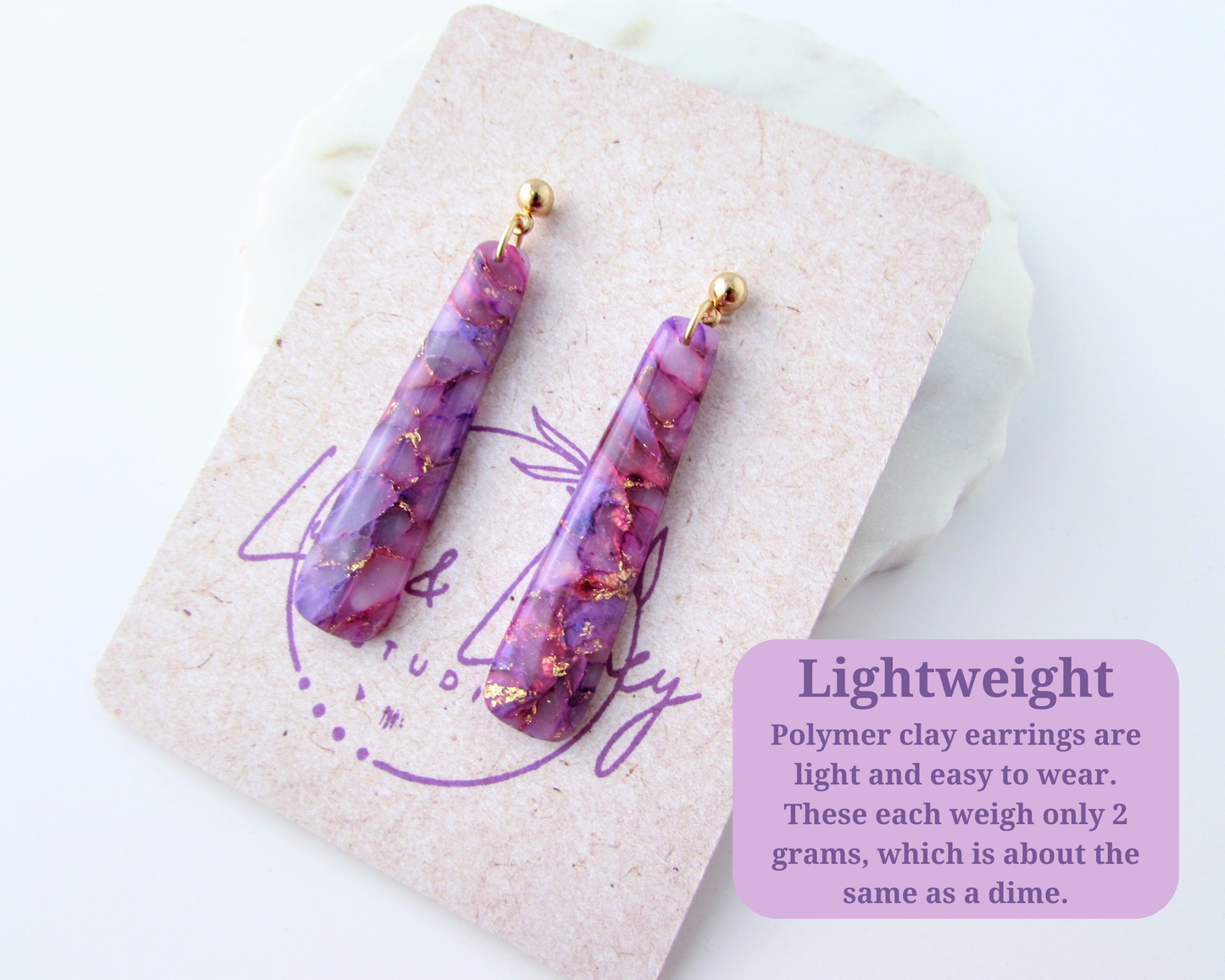 Dainty Dangles - Lulu & Lainey Purple Marble Polymer Clay Earrings