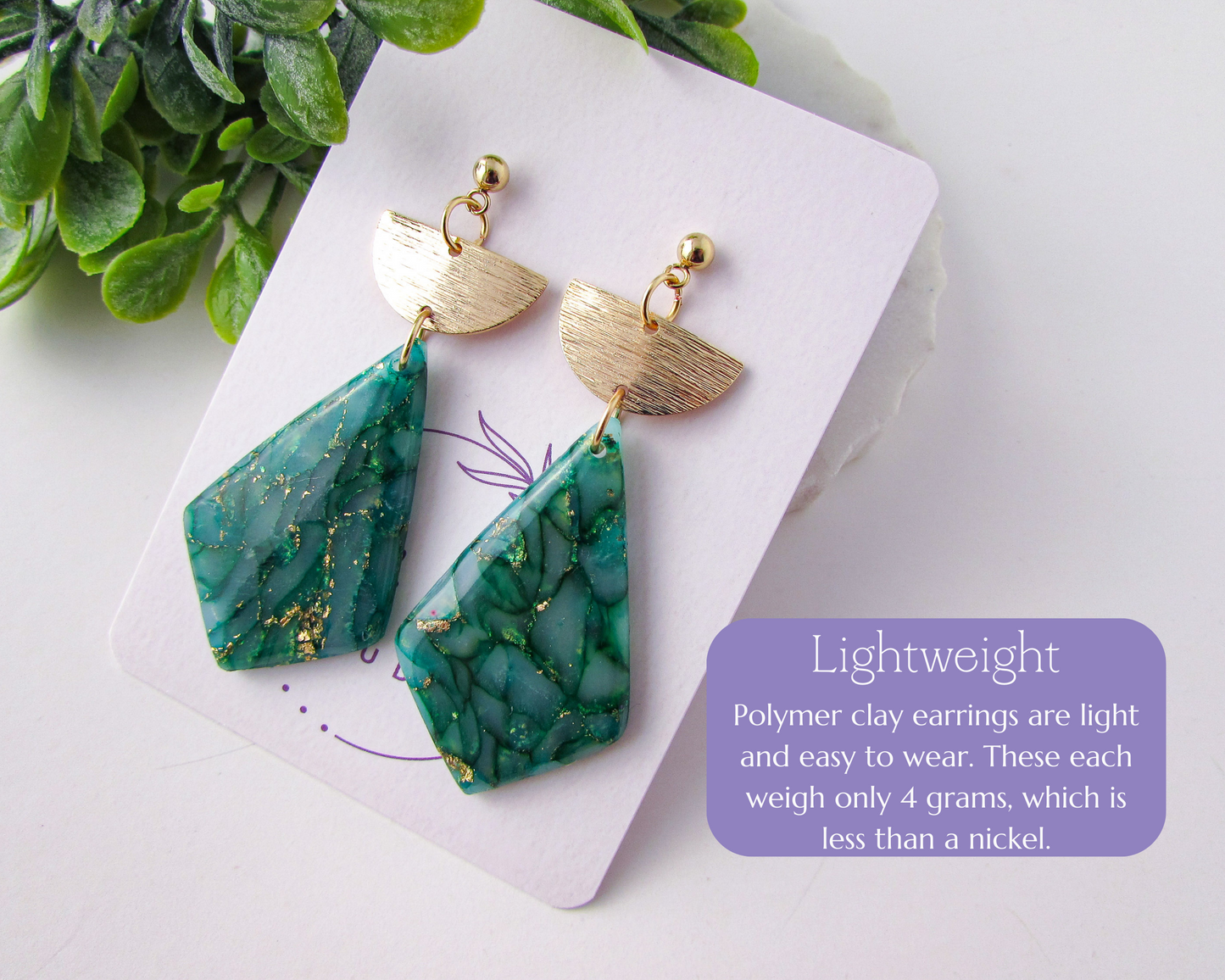 The Adelaine - Emerald Green Marble Polymer Clay Earrings