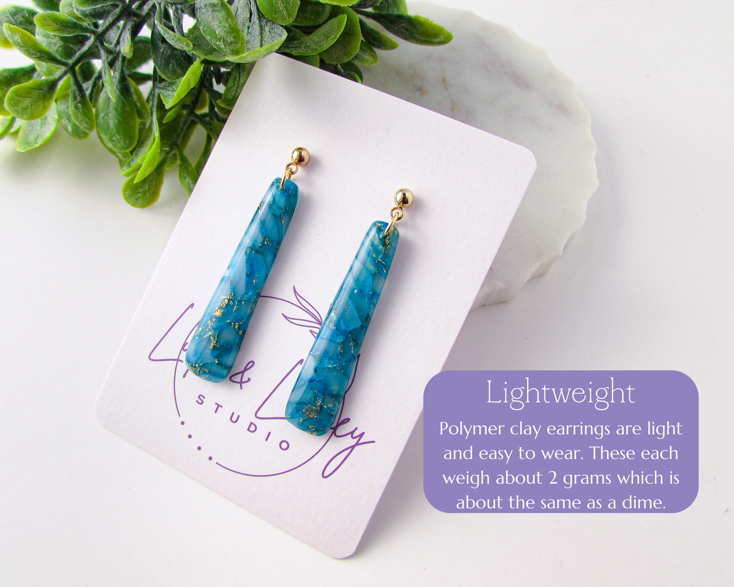 Dainty Dangles - Aqua Blue Marble Polymer Clay Earrings