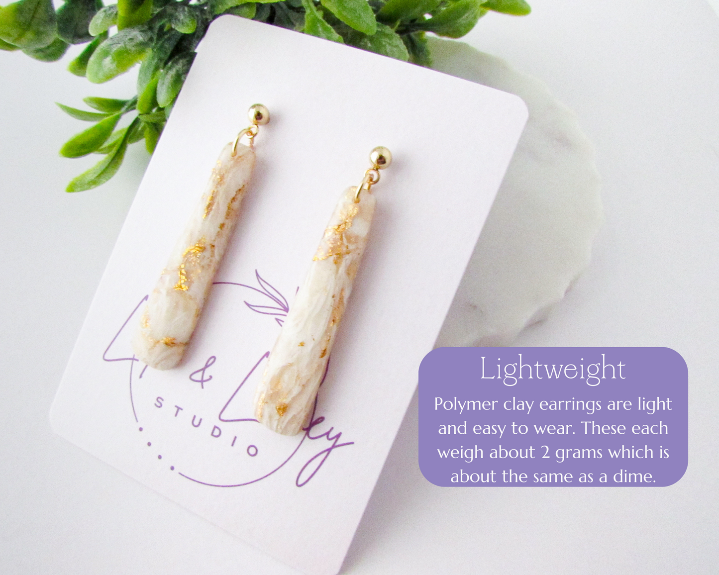 Dainty Dangles - White & Ivory Marble Polymer Clay Earrings