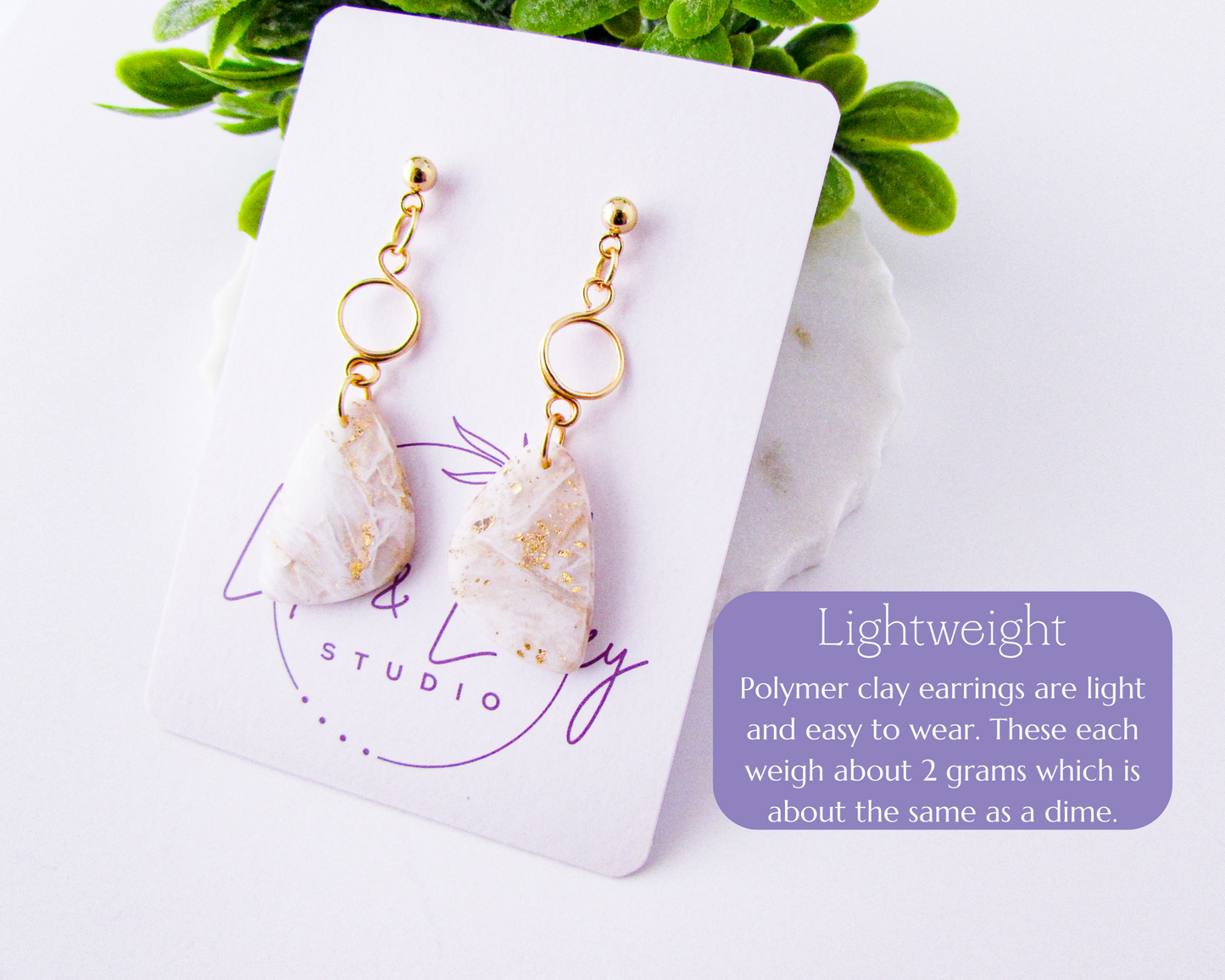 The Addie - White & Ivory Marble Swirl Polymer Clay Earrings