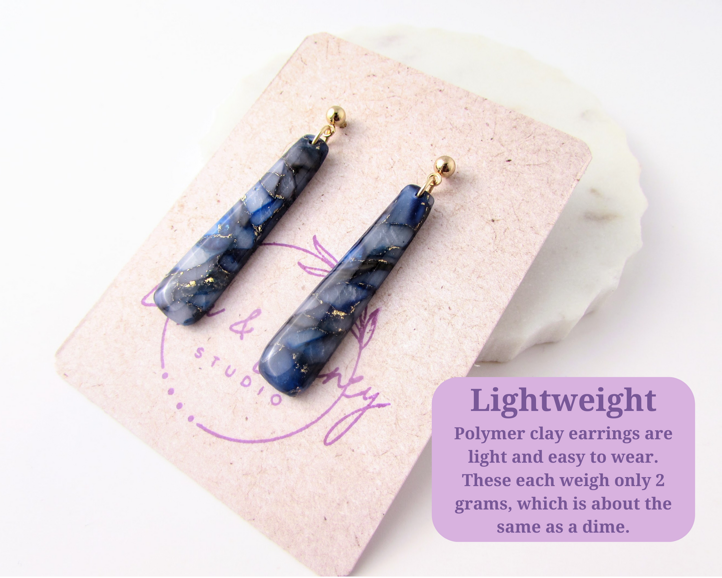 Dainty Dangles - Dark Blue Quartz Polymer Clay Earrings