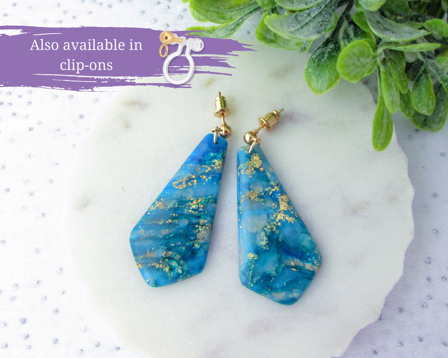 The Gwen - Aqua Blue Quartz Polymer Clay Earrings