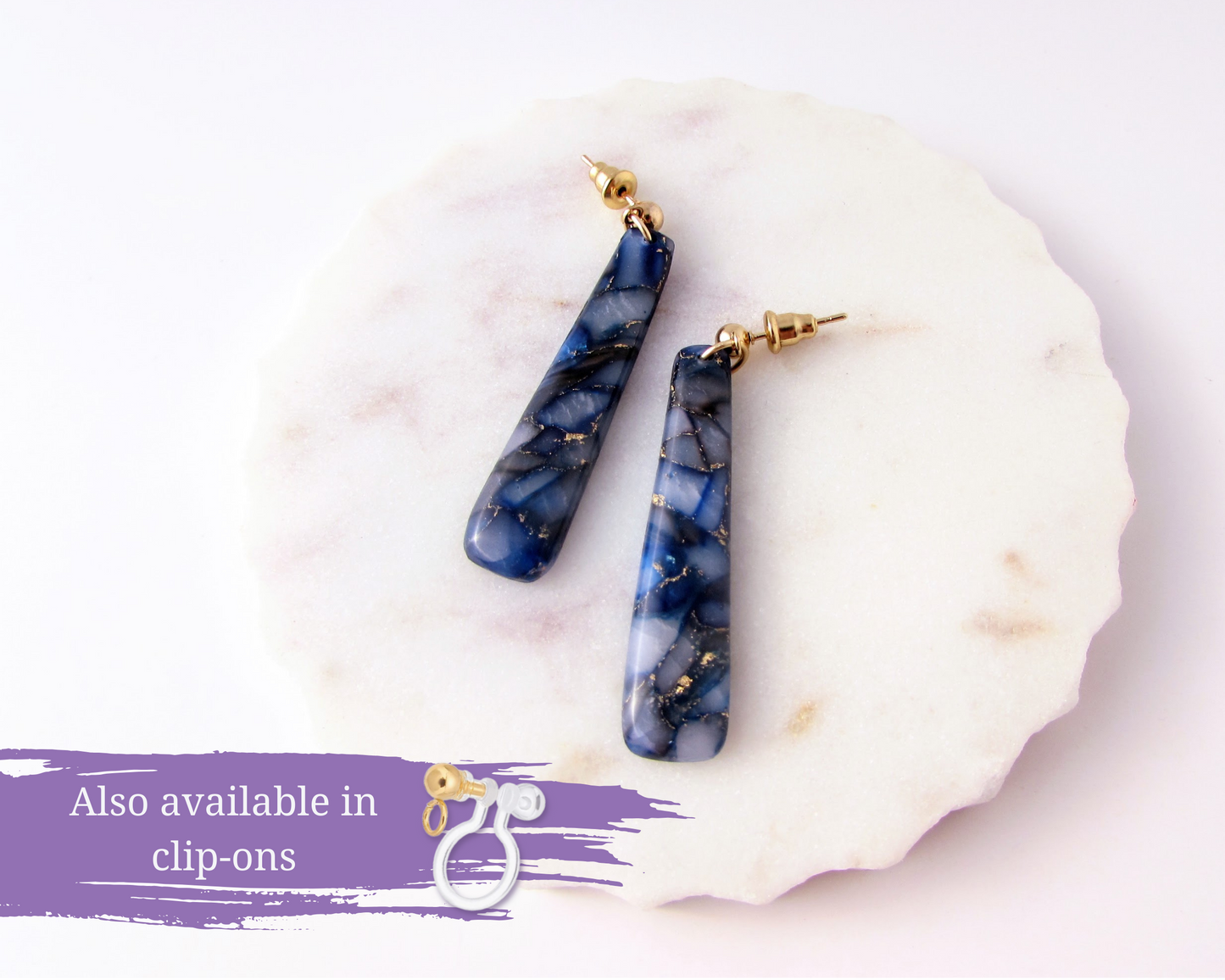 Dainty Dangles - Dark Blue Quartz Polymer Clay Earrings