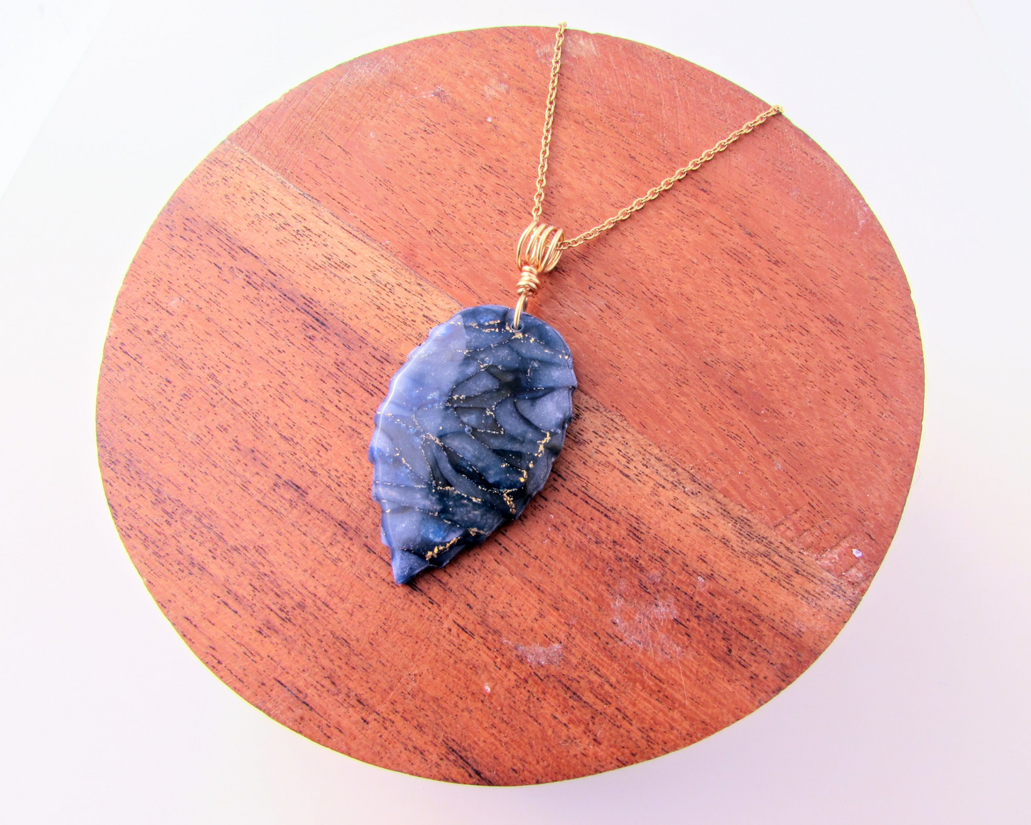 Leaf Pendant - Dark Blue Quartz Clay Necklace