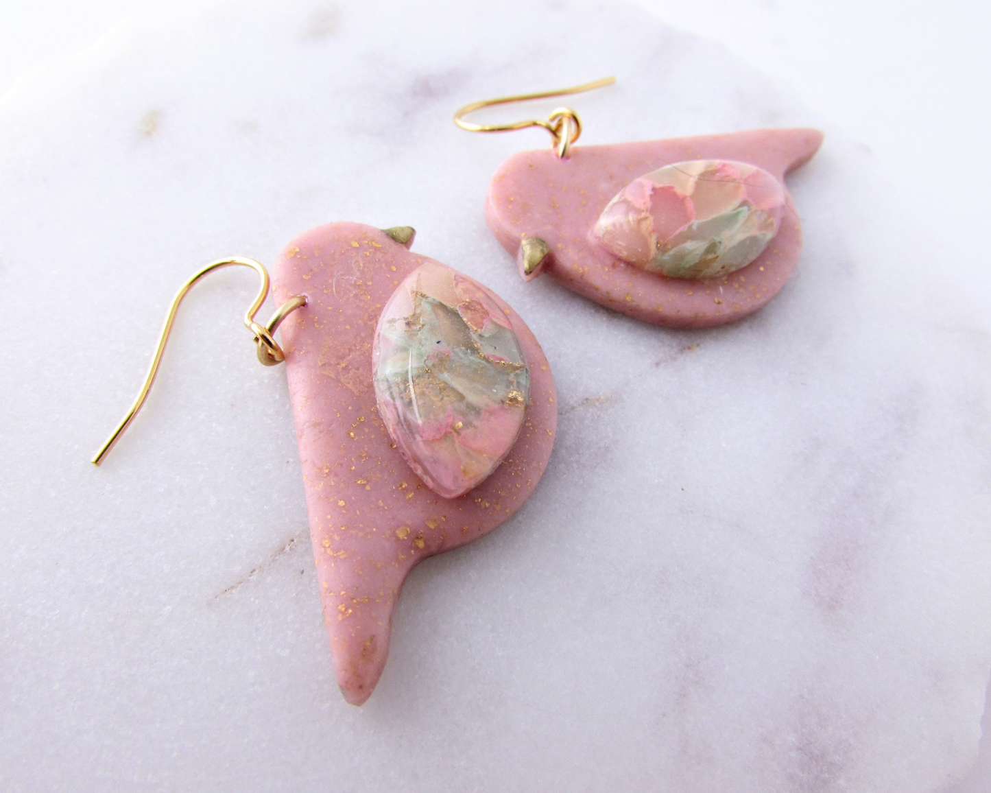 Song Birds - Garden Party Quartz and Shimmer Polymer Clay Earrings