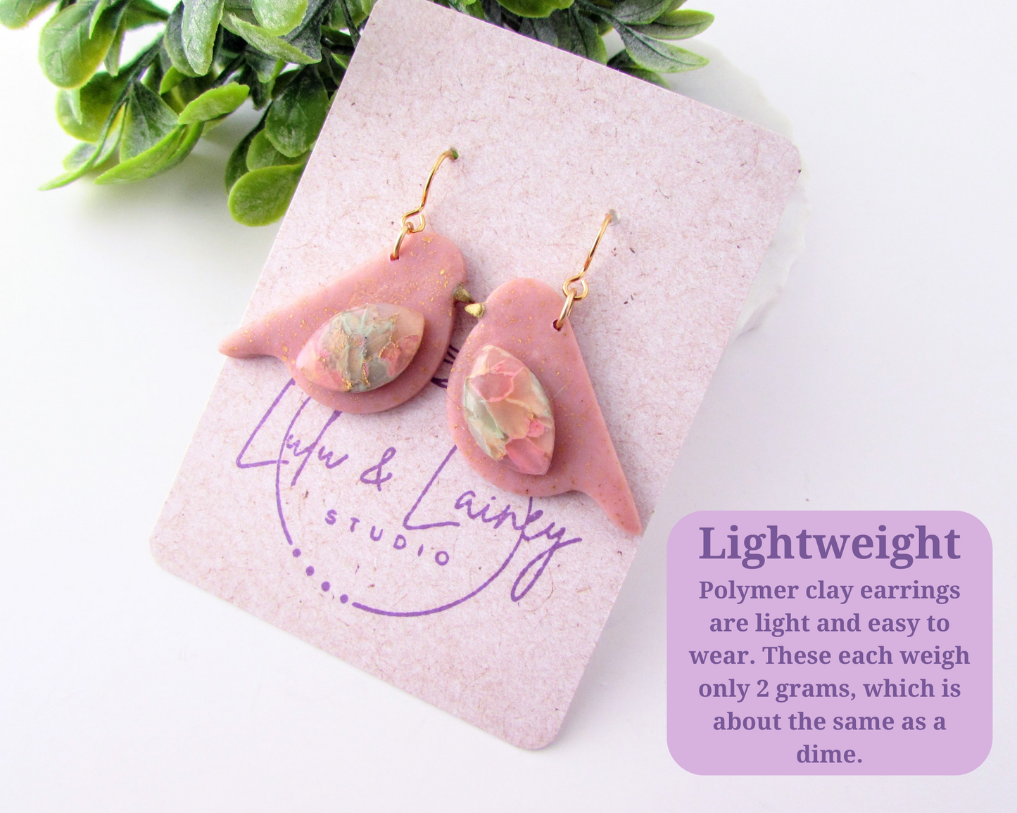 Song Birds - Garden Party Quartz and Shimmer Polymer Clay Earrings