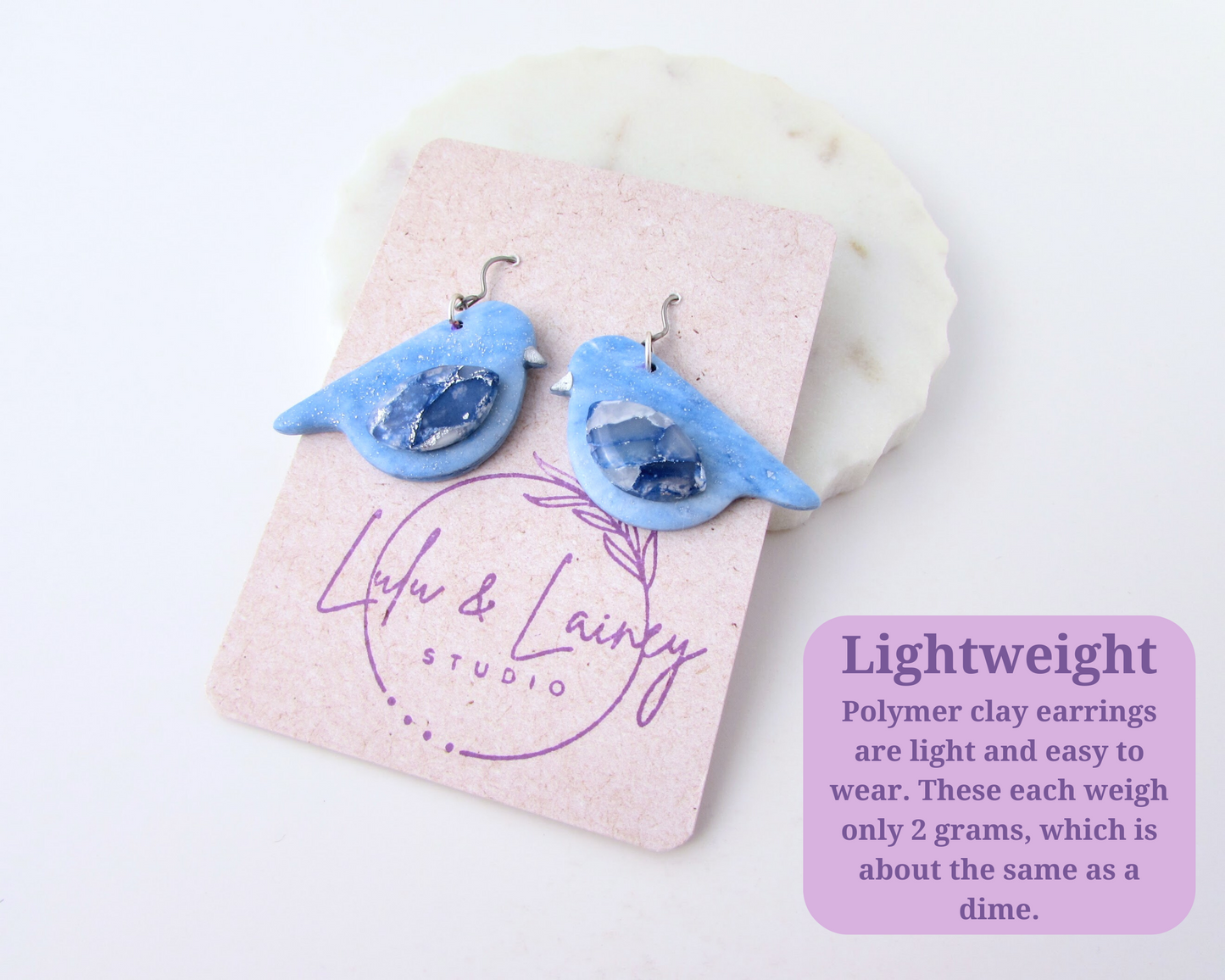 Song Birds - Memphis Blue Quartz and Shimmer Polymer Clay Earrings