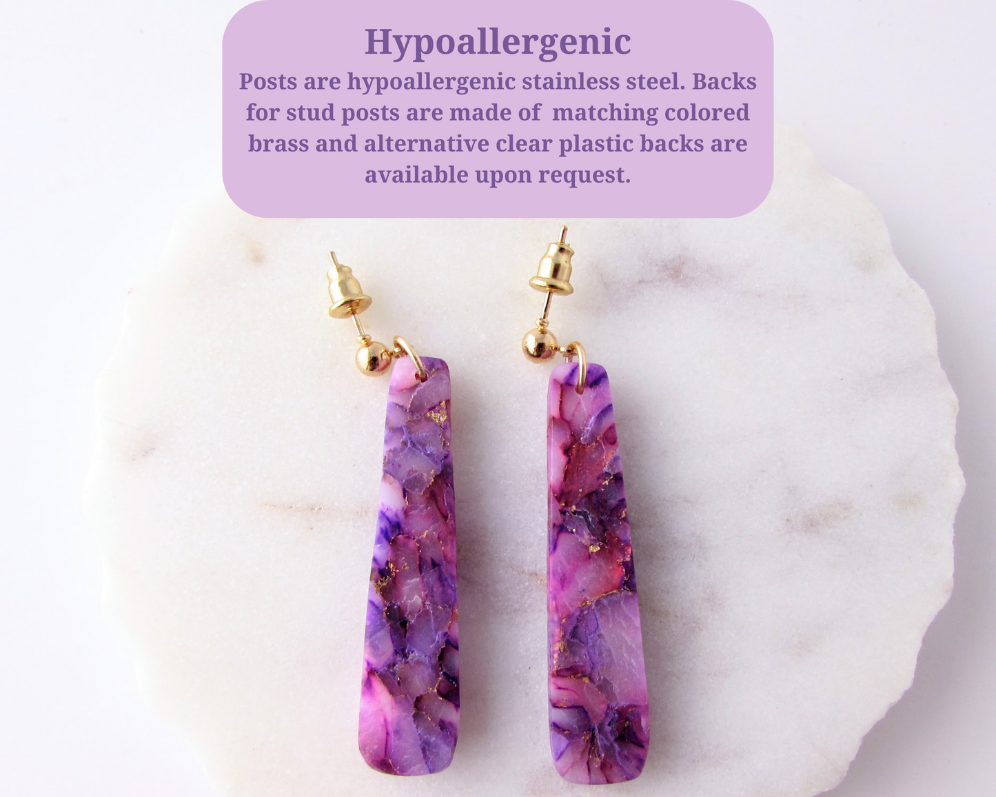 Dainty Dangles - Lulu & Lainey Purple Marble Polymer Clay Earrings