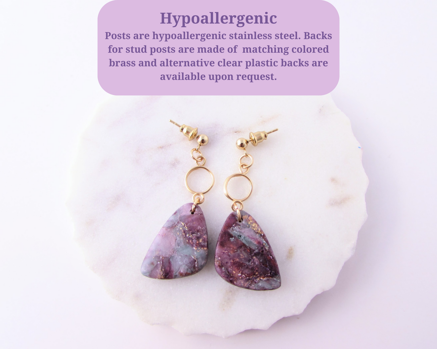 The Addie -  April Lilac Quartz Swirl Polymer Clay Earrings - Limited Spring Collection