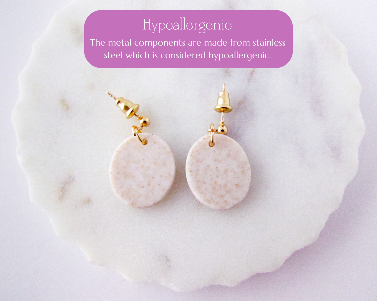 Little Floral Print Ovals - White & Ivory Shimmer Polymer Clay Earrings