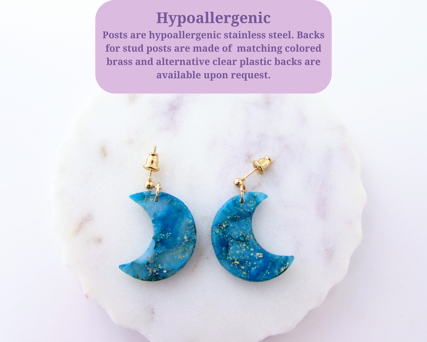 Moons - Aqua Blue Marble Swirl Polymer Clay Earrings