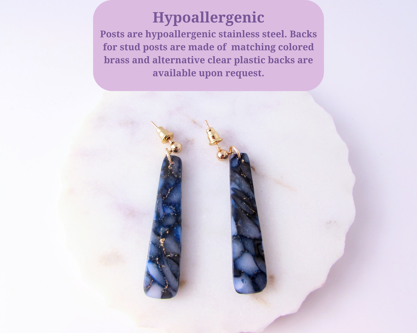 Dainty Dangles - Dark Blue Quartz Polymer Clay Earrings