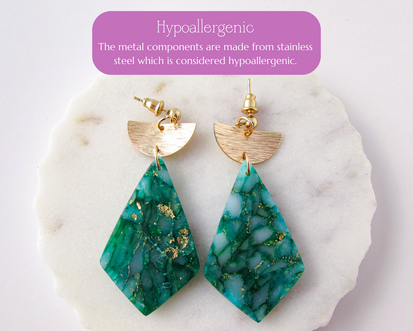 The Adelaine - Emerald Green Marble Polymer Clay Earrings