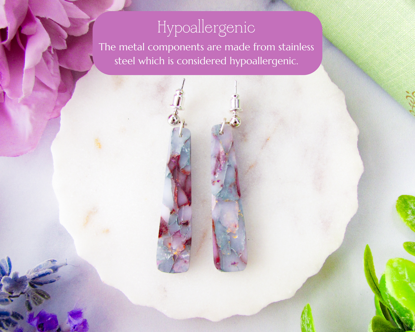 Dainty Dangles - April Lilac Marble Polymer Clay Earrings