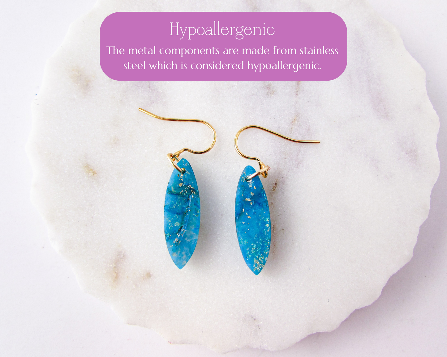 Tiny Dangles - Aqua Blue Marble Swirl Polymer Clay Earrings