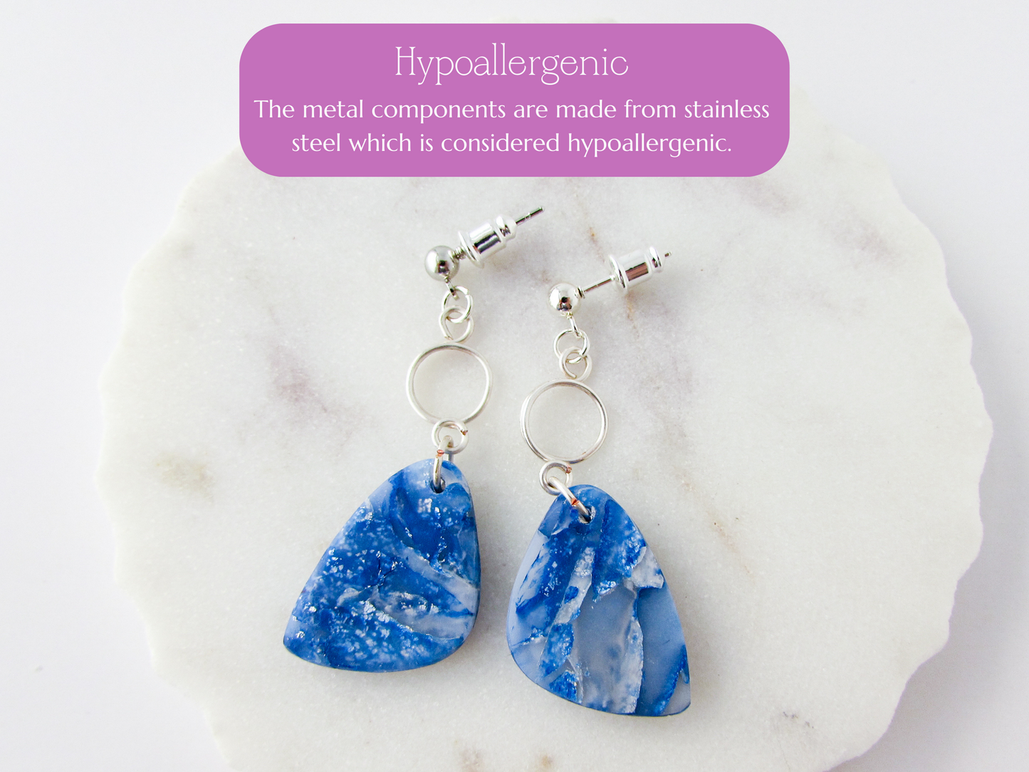 The Addie -  Memphis Blue Marble Swirl Polymer Clay Earrings
