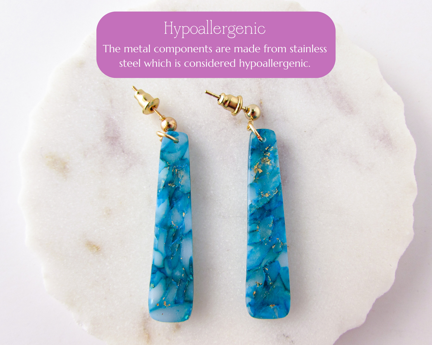 Dainty Dangles - Aqua Blue Marble Polymer Clay Earrings