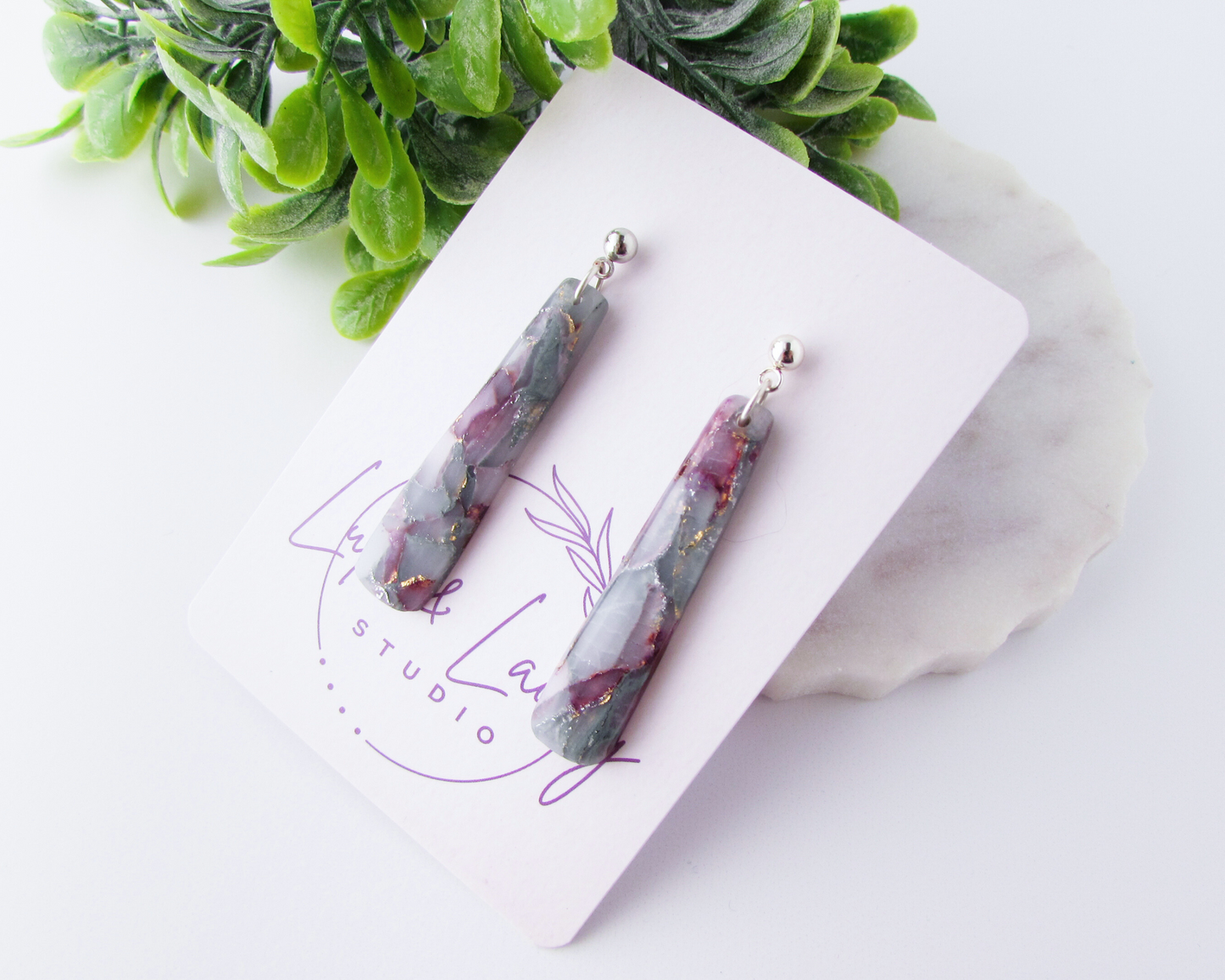 Dainty Dangles - April Lilac Marble Polymer Clay Earrings