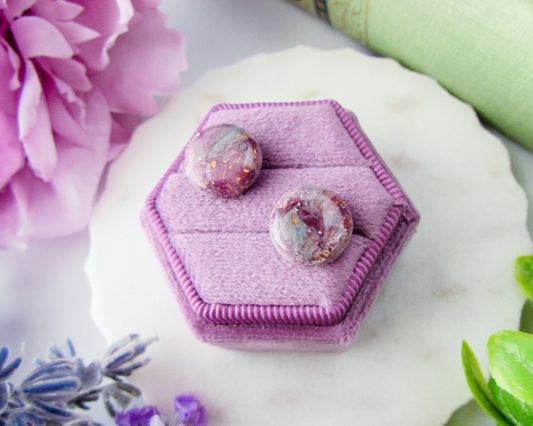 Dainty Stud Earrings in April Lilac Quartz Swirl Clay