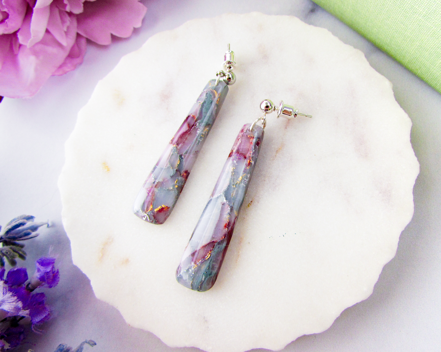 Dainty Dangles - April Lilac Marble Polymer Clay Earrings