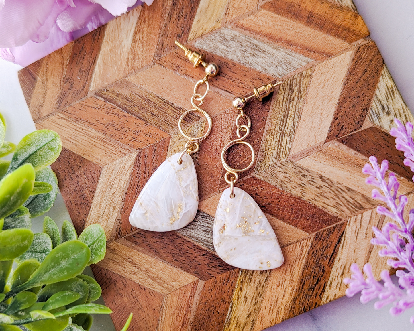 The Addie - White & Ivory Marble Swirl Polymer Clay Earrings